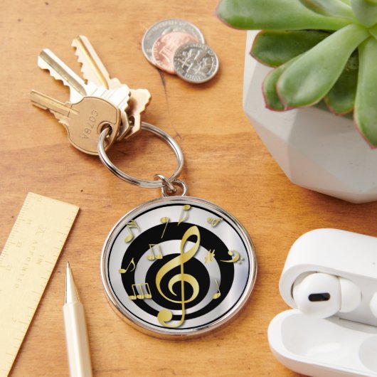 レトロ3Dエフェクト金ゴールドとシルバーミュージカル・ノート キーホルダー (デスク)