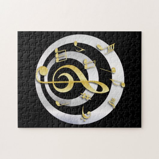 レトロ3Dエフェクト金ゴールドとシルバーミュージカル・ノート ジグソーパズル (横)