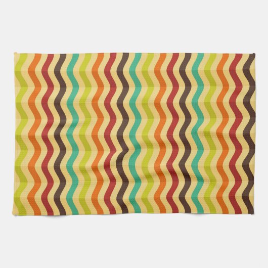 レトロ4のストライプ付き背景 キッチンタオル (横)