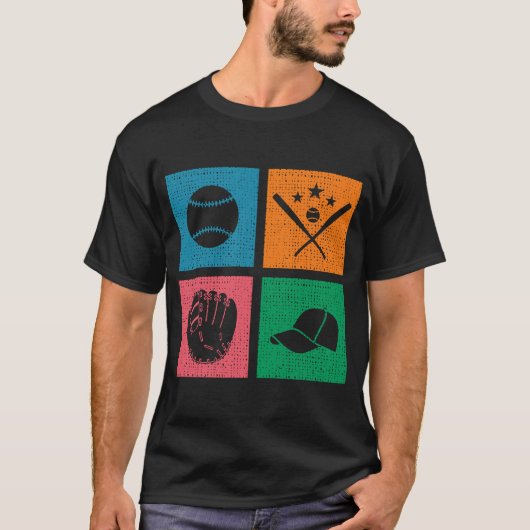 レトロ4カラーブロック野球 Tシャツ (正面)