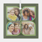 レトロ4フォトピンホイールフラワーペタルブラックグリーン ガラスオーナメント (正面)