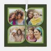 レトロ4フォトピンホイールフラワーペタルブラックグリーン ガラスオーナメント (裏面)