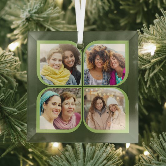 レトロ4フォトピンホイールフラワーペタルブラックグリーン ガラスオーナメント (インサイチュ)