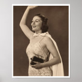 レトロ40代の水着を振る女性 ポスター (正面)