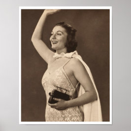 レトロ40代の水着を振る女性 ポスター