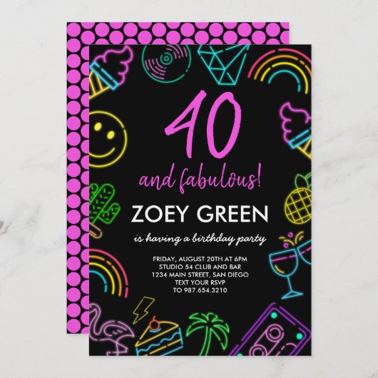 レトロ40及び素晴らしいカスタム誕生日招待状 招待状 (正面/裏面)