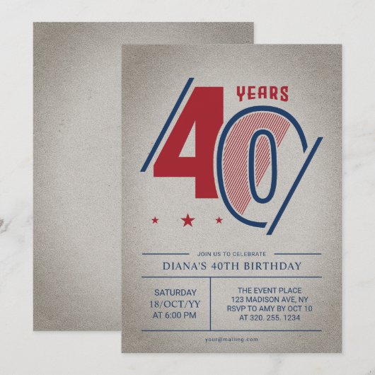 レトロ40歳の誕生日 招待状 (正面/裏面)