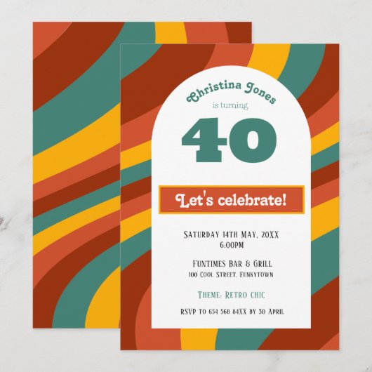 レトロ40歳の誕生日 招待状 (正面/裏面)