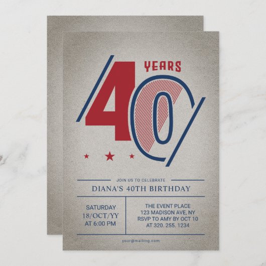 レトロ40歳 招待状 (正面/裏面)