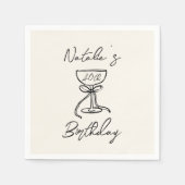 レトロ40thハンドドローボーシャンパンガラス誕生日 スタンダードカクテルナプキン (正面)