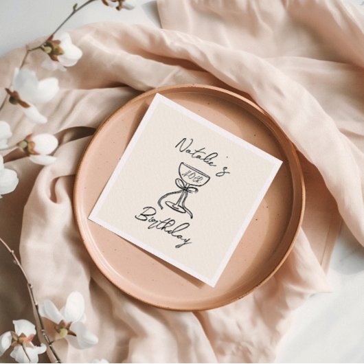 レトロ40thハンドドローボーシャンパンガラス誕生日 スタンダードカクテルナプキン