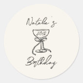 レトロ40thハンドドローボーシャンパンガラス誕生日 ラウンドシール (正面)