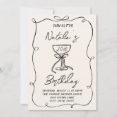 レトロ40thハンドドローボーシャンパンガラス誕生日 招待状 (正面)