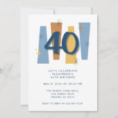 レトロ40thバースデーミッドセンチュリーモダンブルー 招待状 (正面)