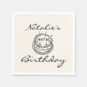 レトロ40th手描きケーキ4おもしろい誕生日 スタンダードカクテルナプキン (正面)