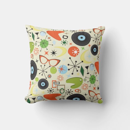レトロ50の60のヴィンテージファッションパターン クッション (正面)