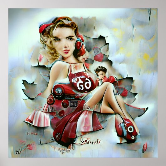 レトロ50インスパイアs AI生成ピンアップ女の子 ポスター (正面)