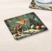 レトロ50メリーs & Bright Christmas Martini スクエアペーパーコースター (アングル)