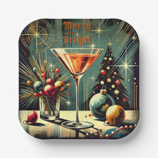 レトロ50メリーs & Bright Christmas Martini ペーパープレート (正面)