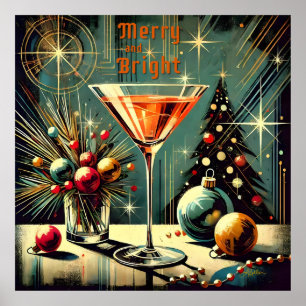 レトロ50メリーs & Bright Christmas Martini ポスター