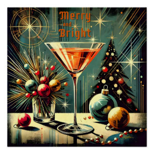 レトロ50メリーs & Bright Christmas Martini ポスター