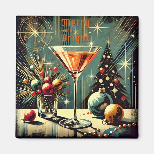 レトロ50メリーs & Bright Christmas Martini マグネット (正面)