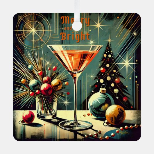 レトロ50メリーs & Bright Christmas Martini メタルオーナメント (正面)