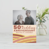 レトロ50周年結婚記念日 ブラック＆ゴールド フォト 招待状 (スタンド正面)