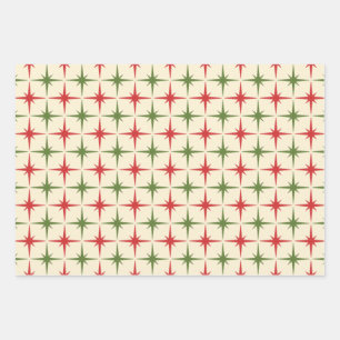 レトロ50年代アトミック時代のクリスマススターバストパターン ラッピングペーパーシート