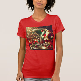 レトロ50年代サンタのクリスマス 緑のマティーニ Tシャツ