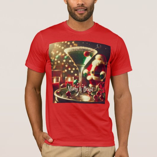 レトロ50年代サンタクリスマスグリーンマルティーニ Tシャツ (正面)