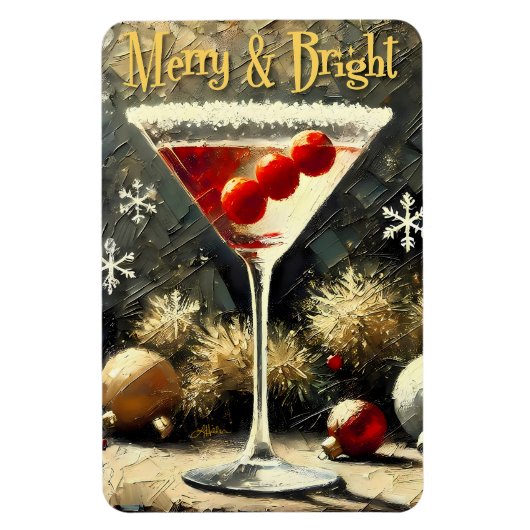 レトロ50年代トリプルクランベリークリスマスマティーニ マグネット (縦)