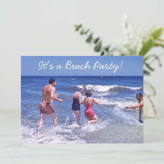 レトロ50年代ブルービーチ波ヴィンテージ水着 招待状 (スタンド正面)