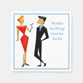 レトロ50年代マンウーマンカップルカクテルパーティー スタンダードカクテルナプキン