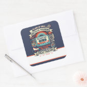 レトロ50年高等学校懇親会名札 – 青 スクエアシール (封筒)