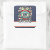 レトロ50年高等学校懇親会名札 – 青 スクエアシール (バッグ)