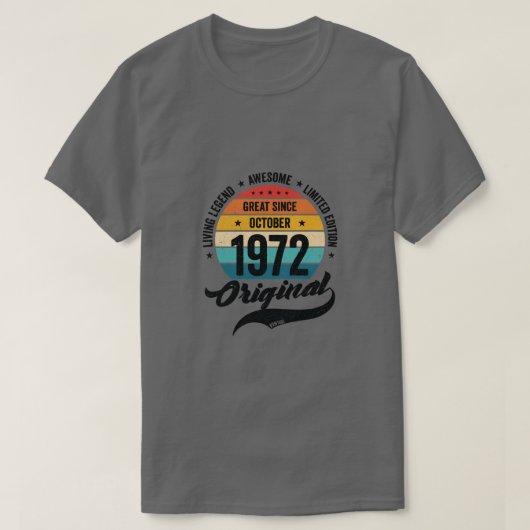 レトロ50年1972年10月誕生日ヴィンテージ日 Tシャツ (デザイン正面)