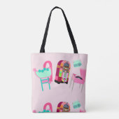 レトロ50数署名ジュークボックスレコードプレーヤーデザイン トートバッグ (裏面)