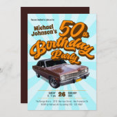 レトロ50番目の誕生日ヴィンテージクラシック車のおもしろいパーティー 招待状 (正面/裏面)