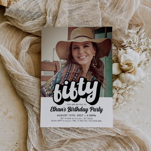 レトロ50番目の誕生日招待状 | 五十誕生日 招待状