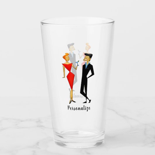 レトロ50sアールデコ赤い黒のパーティーカップルの飲酒 タンブラーグラス (正面)