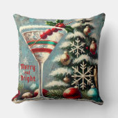 レトロ50sクランベリースノーフレーククリスマスマルティーニ クッション (正面)