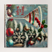 レトロ50sクランベリースノーフレーククリスマスマルティーニ ジグソーパズル (横)