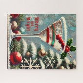 レトロ50sクランベリースノーフレーククリスマスマルティーニ ジグソーパズル (横)