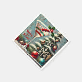 レトロ50sクランベリースノーフレーククリスマスマルティーニ スタンダードカクテルナプキン (角)