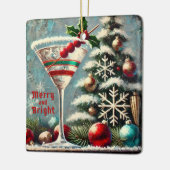 レトロ50sクランベリースノーフレーククリスマスマルティーニ セラミックオーナメント (左)