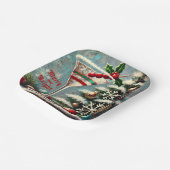 レトロ50sクランベリースノーフレーククリスマスマルティーニ ペーパープレート (傾斜あり)