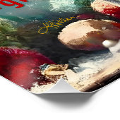 レトロ50sクランベリースノーフレーククリスマスマルティーニ ポスター (コーナー)