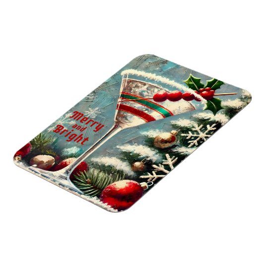 レトロ50sクランベリースノーフレーククリスマスマルティーニ マグネット (左側)