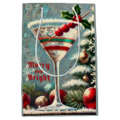 レトロ50sクランベリースノーフレーククリスマスマルティーニ ミディアムペーパーバッグ (正面)